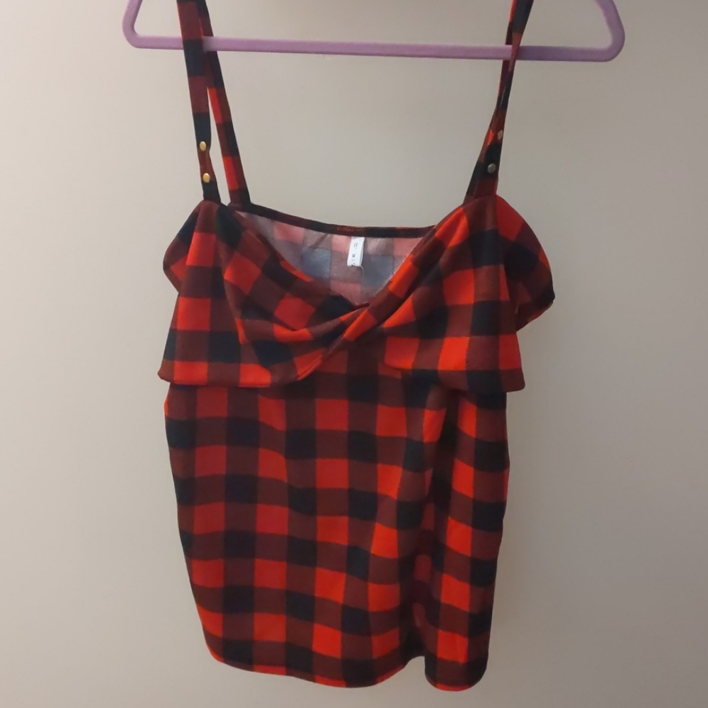 Plus Size Black and Red plaid Cami top